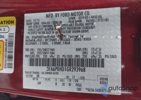 2016 Ford Fusion Se from USA, damaged, VIN 3FA6P0HD1GR293968